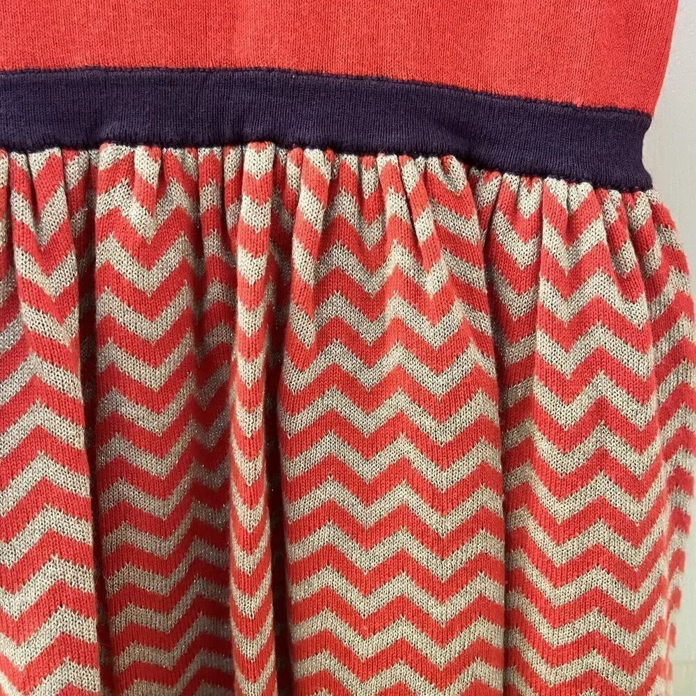 Mini Boden Long Sleeve Peter Pan Collar Sweater Dress Chevron Girls Size 5-6